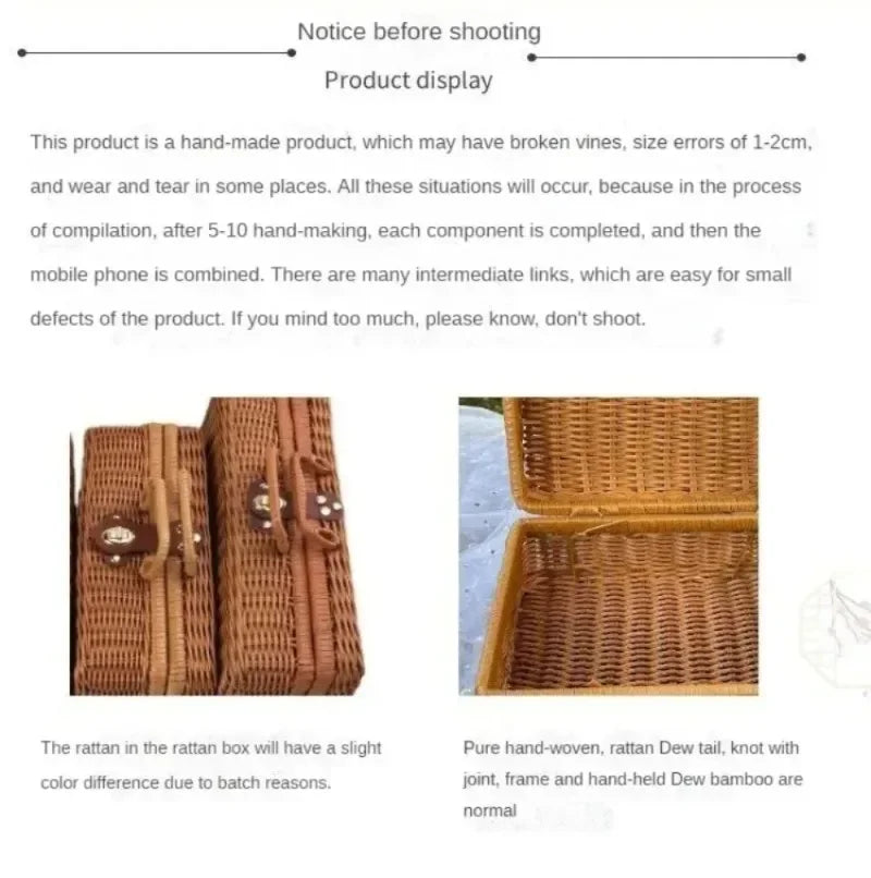 Maleta de mimbre Retro hecha a mano, cesta de almacenamiento de mimbre para Picnic, viaje, Camping, comida, aperitivos, contenedor de equipaje, maleta tejida de paja