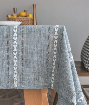 Mantel lino algodón con borlas · Mantel rectangular decorativo