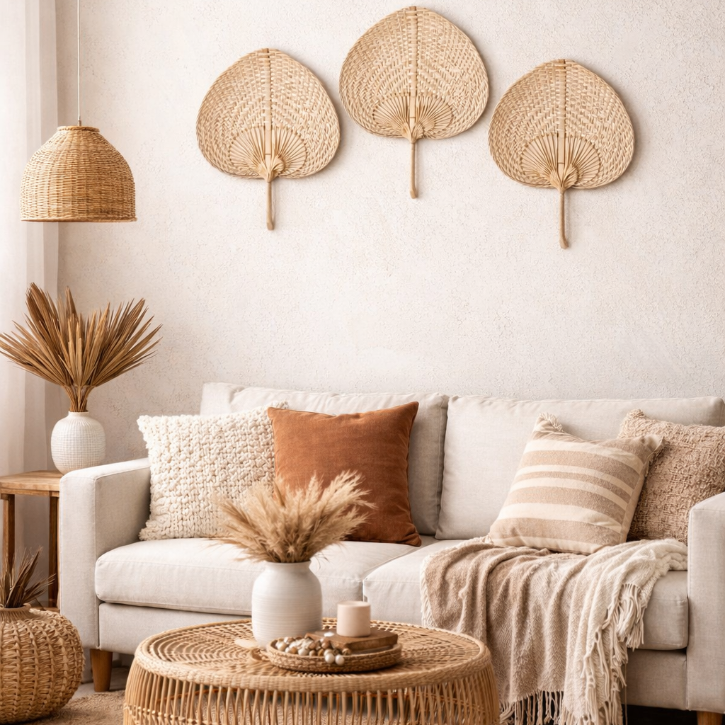 Abanico tejido Aria Palm · Hecho a mano en bambú