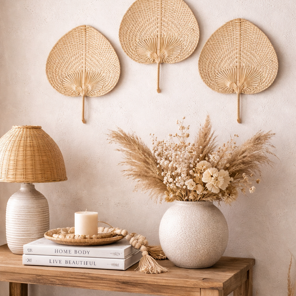 Abanico tejido Aria Palm · Hecho a mano en bambú