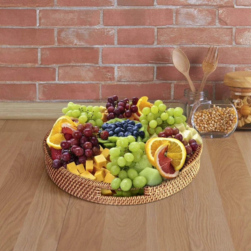 Cesta de mimbre tejida a mano, cesta de fruta, té, aperitivos, pan, caja de almacenamiento Rectangular para cosméticos, suministros de cocina para el hogar