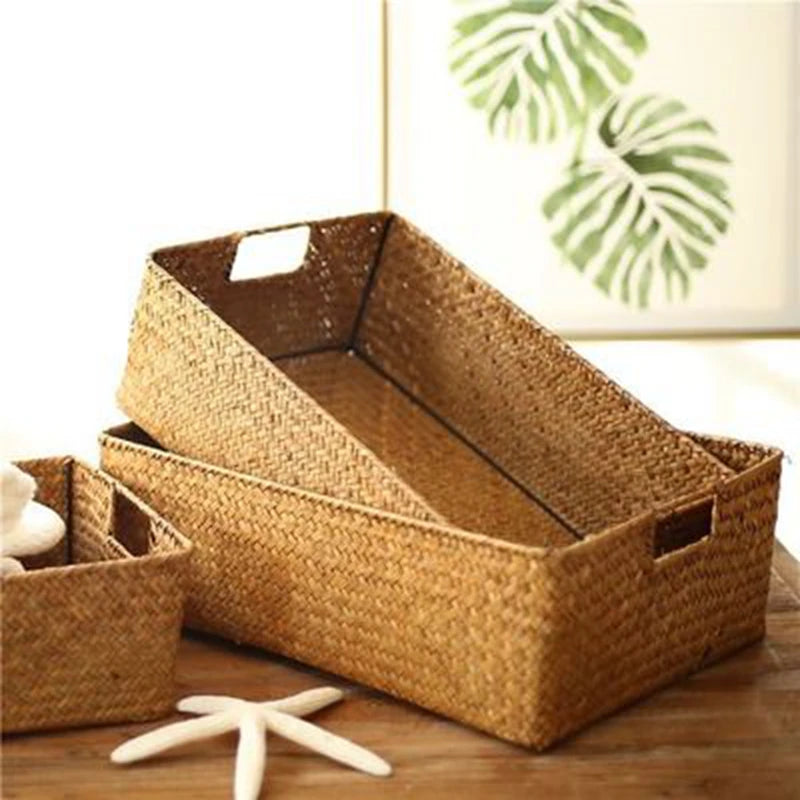 Zerolife-Cesta tejida de algas marinas para decoración del hogar, cesta de mimbre natural, cesta de almacenamiento, toalla de pan de frutas, mesa de cocina, ratán
