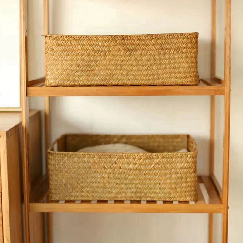 Zerolife-Cesta tejida de algas marinas para decoración del hogar, cesta de mimbre natural, cesta de almacenamiento, toalla de pan de frutas, mesa de cocina, ratán