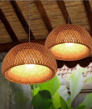 2025 Lámparas colgantes de bambú tejidas a mano estilo chino lámparas colgantes tejidas 26 cm restaurante decoración del hogar accesorios de iluminación caliente