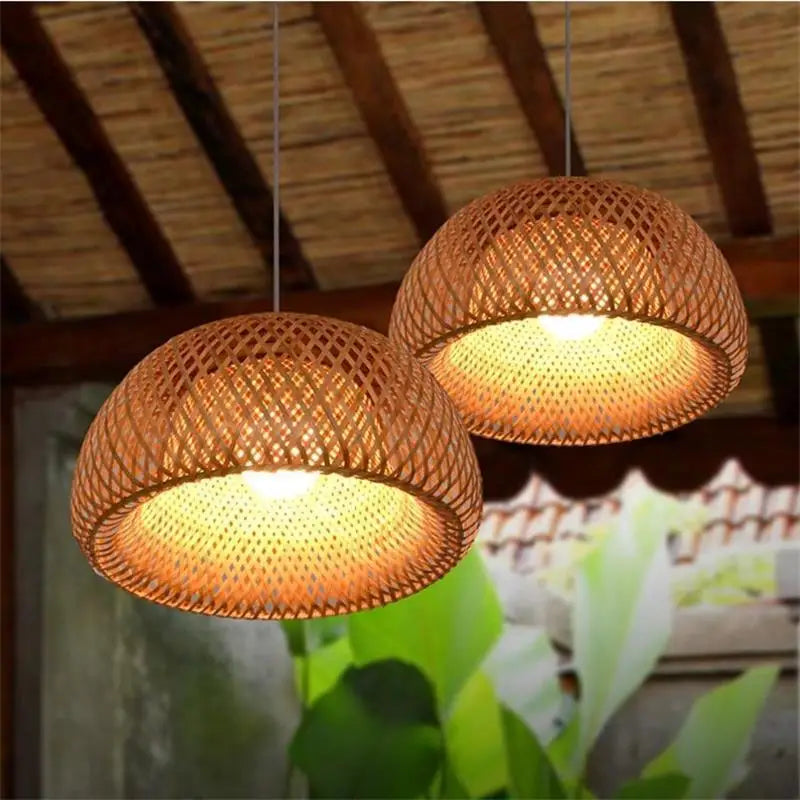 2025 Lámparas colgantes de bambú tejidas a mano estilo chino lámparas colgantes tejidas 26 cm restaurante decoración del hogar accesorios de iluminación caliente