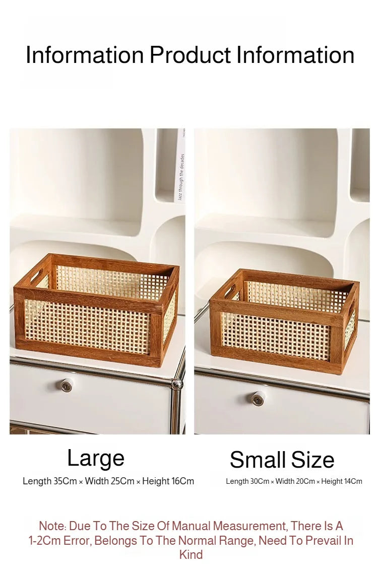 Caja de almacenamiento Retro de madera maciza, cesta de mimbre para escritorio, sala de estar, artículos diversos, libros, aperitivos, frutas, cajas organizadoras de cosméticos, decoración del hogar