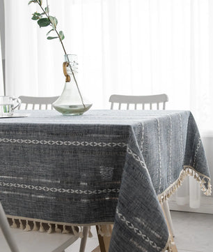Mantel lino algodón con borlas · Mantel rectangular decorativo