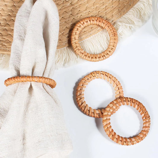 Anillo de servilleta transfronterizo, nueva hebilla de servilleta tejida de madera, anillo de servilleta de ratán creativo, mesa de restaurante de Hotel Amazon