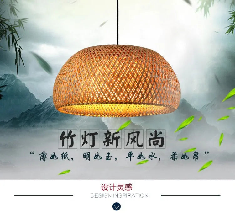 2025 Lámparas colgantes de bambú tejidas a mano estilo chino lámparas colgantes tejidas 26 cm restaurante decoración del hogar accesorios de iluminación caliente