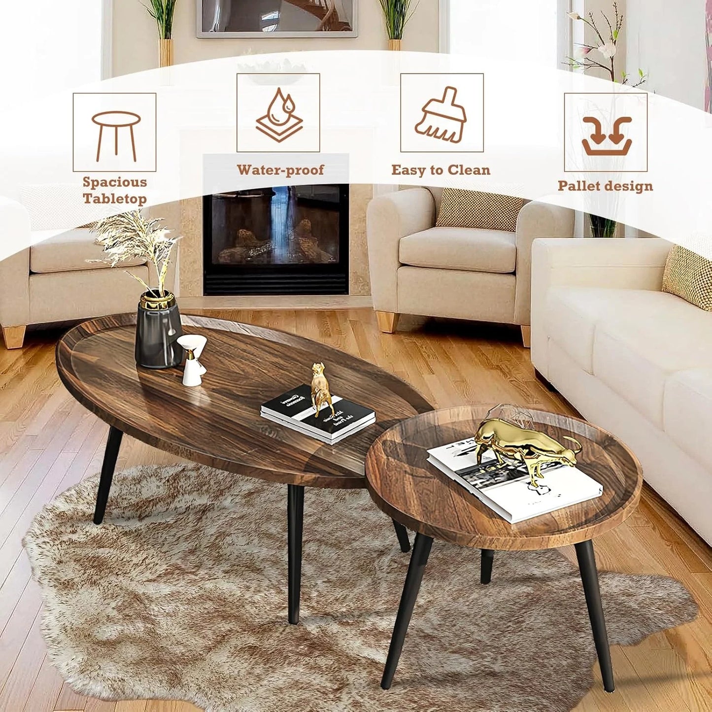 Juego Mesa De Centro Living Vanguardia Madera Nactural