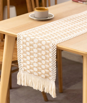 Camino de mesa algodón + lino con flecos · Decoración natural boho