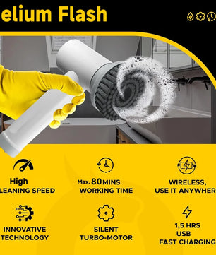 Helium Flash Brush Cepillo eléctrico multiuso inalámbrico · 5 cabezales intercambiables