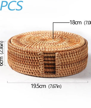 Posavasos e Individuales Marula Coil tejidos de ratán · Set decorativo apilable