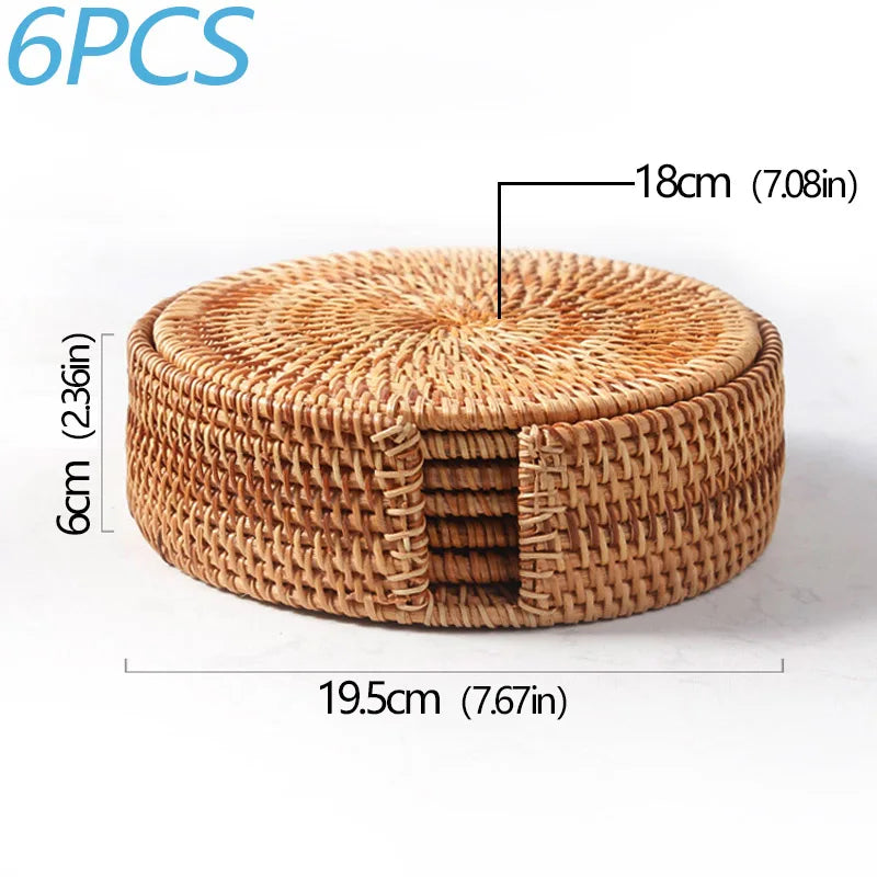 Posavasos e Individuales Marula Coil tejidos de ratán · Set decorativo apilable