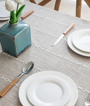 Mantel lino algodón con borlas · Mantel rectangular decorativo