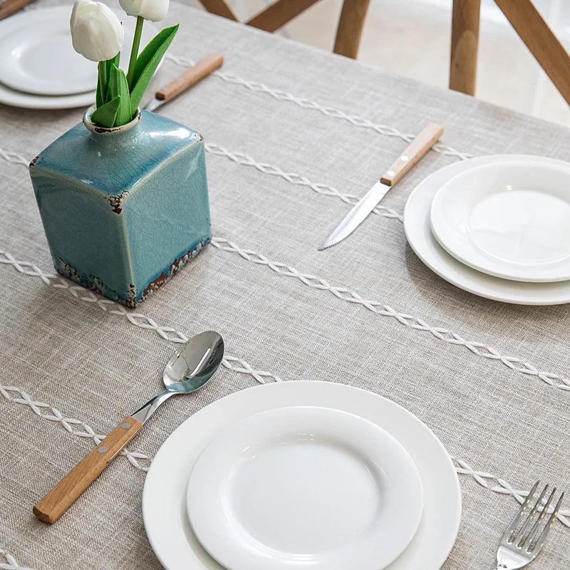 Mantel lino algodón con borlas · Mantel rectangular decorativo