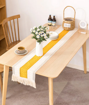 Camino de mesa algodón + lino con flecos · Decoración natural boho