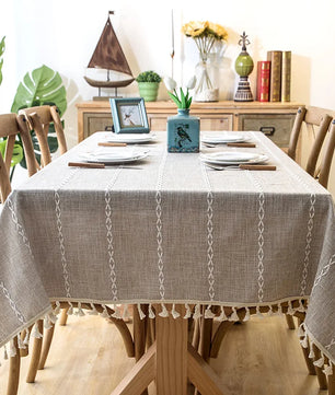 Mantel lino algodón con borlas · Mantel rectangular decorativo