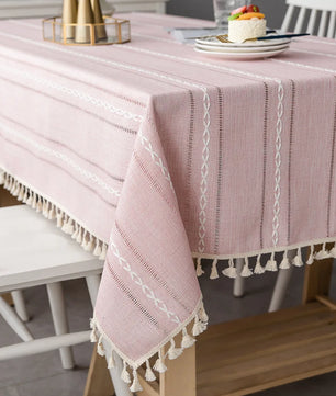 Mantel lino algodón con borlas · Mantel rectangular decorativo