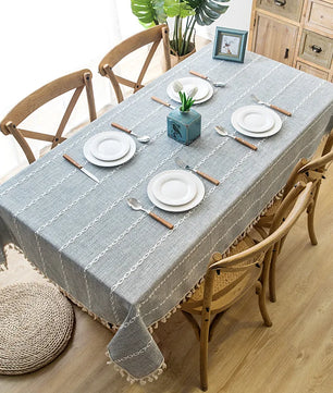 Mantel lino algodón con borlas · Mantel rectangular decorativo