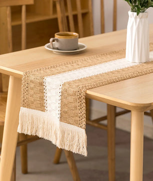 Camino de mesa algodón + lino con flecos · Decoración natural boho