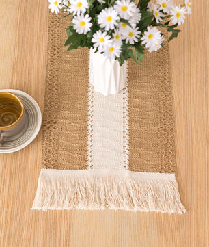 Camino de mesa algodón + lino con flecos · Decoración natural boho