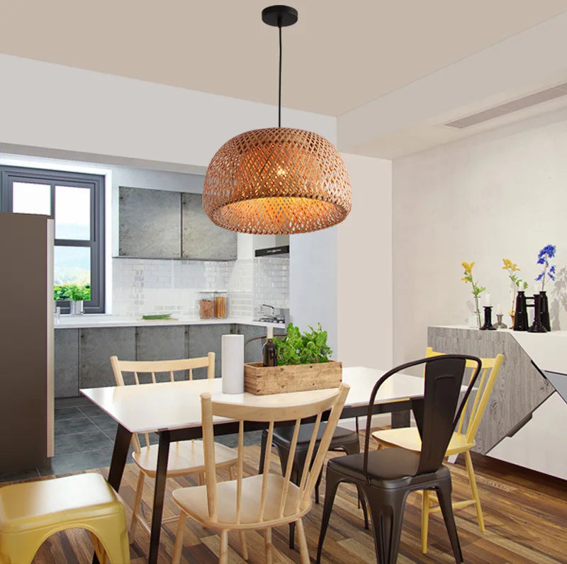 2025 Lámparas colgantes de bambú tejidas a mano estilo chino lámparas colgantes tejidas 26 cm restaurante decoración del hogar accesorios de iluminación caliente