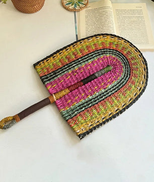 Abanico tejido de algas marinas para decoración de pared, abanico de paja de mano resistente, estilo nórdico, africano, portátil, ideal para fiesta