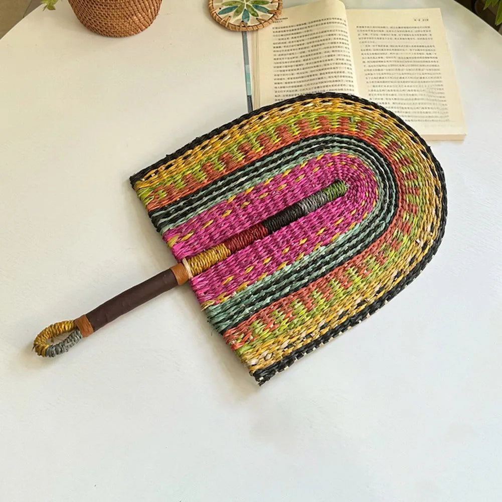 Abanico tejido de algas marinas para decoración de pared, abanico de paja de mano resistente, estilo nórdico, africano, portátil, ideal para fiesta
