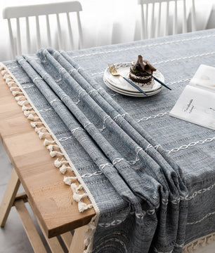 Mantel lino algodón con borlas · Mantel rectangular decorativo