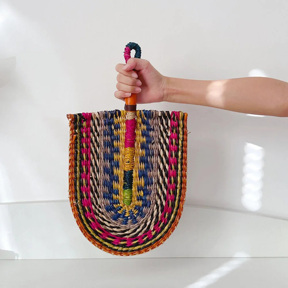 Abanico tejido de algas marinas para decoración de pared, abanico de paja de mano resistente, estilo nórdico, africano, portátil, ideal para fiesta