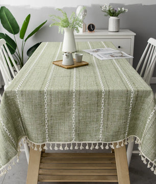 Mantel lino algodón con borlas · Mantel rectangular decorativo