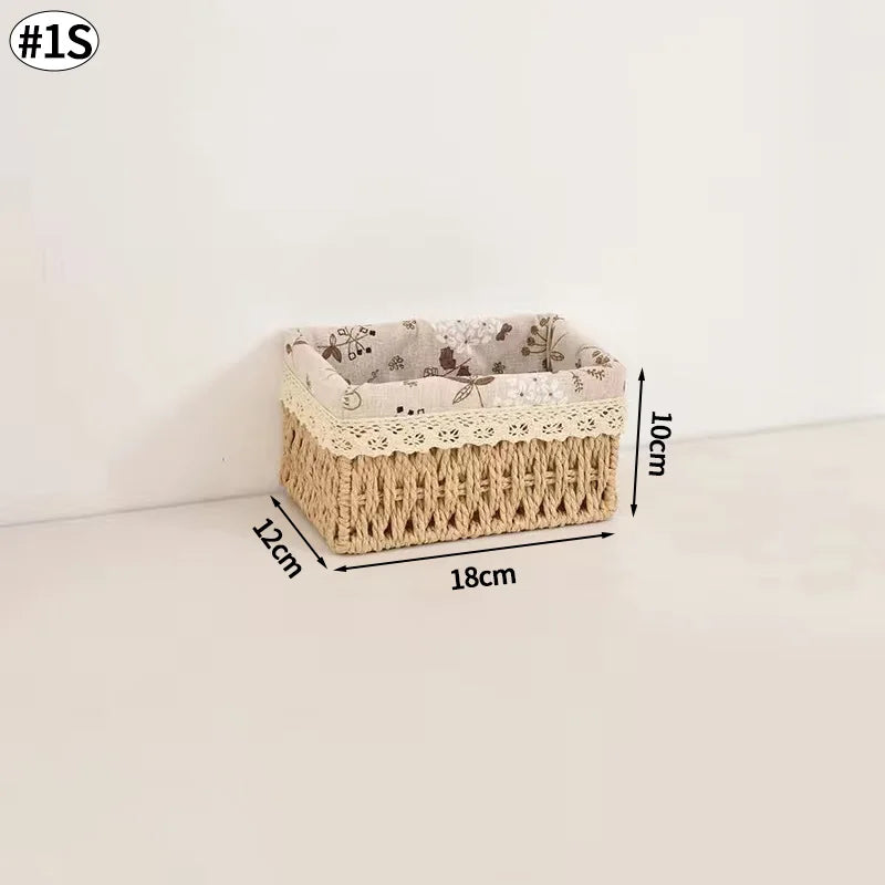 Cesta de almacenamiento de tela con tapa, cesta de almacenamiento tejida de escritorio, organizador de artículos diversos apilable, cesta de almacenamiento tejida de mimbre para el hogar