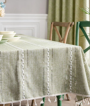 Mantel lino algodón con borlas · Mantel rectangular decorativo