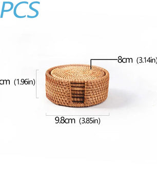 Posavasos e Individuales Marula Coil tejidos de ratán · Set decorativo apilable