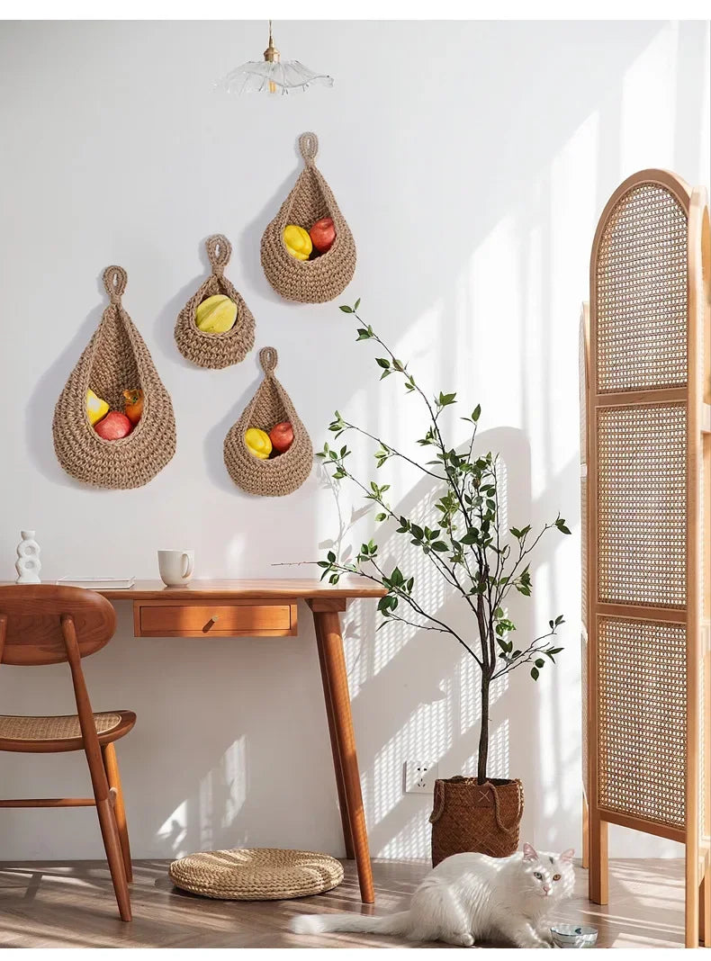 Cesta organizadora de frutas y verduras para colgar en la pared, contenedor decorativo para cocina, montaje en jardín, pared, planta, flor, cebolla, almacenamiento