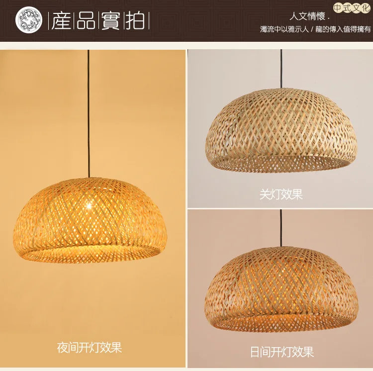 2025 Lámparas colgantes de bambú tejidas a mano estilo chino lámparas colgantes tejidas 26 cm restaurante decoración del hogar accesorios de iluminación caliente