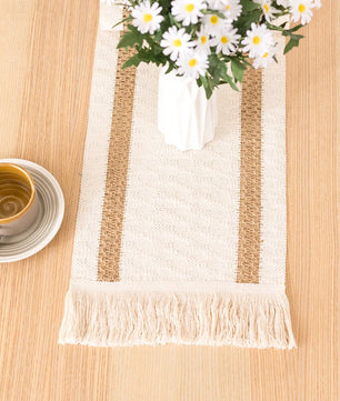Camino de mesa algodón + lino con flecos · Decoración natural boho