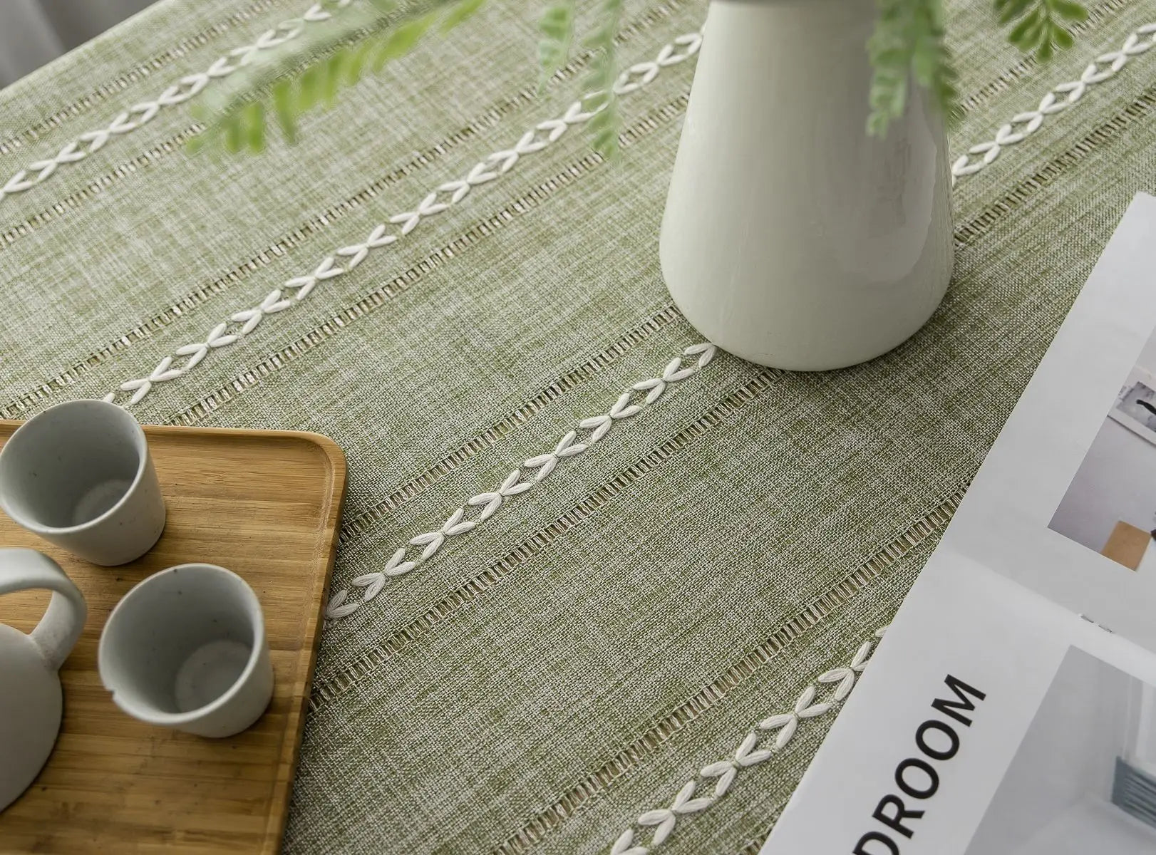 Mantel lino algodón con borlas · Mantel rectangular decorativo