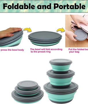 3 unids/set cuenco de Camping plegable de silicona, fiambrera, ensaladera, tapa, contenedor de almacenamiento de alimentos expandible, caja Bento