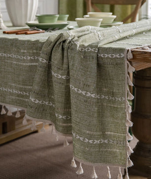 Mantel lino algodón con borlas · Mantel rectangular decorativo