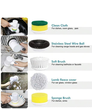 Helium Flash Brush Cepillo eléctrico multiuso inalámbrico · 5 cabezales intercambiables