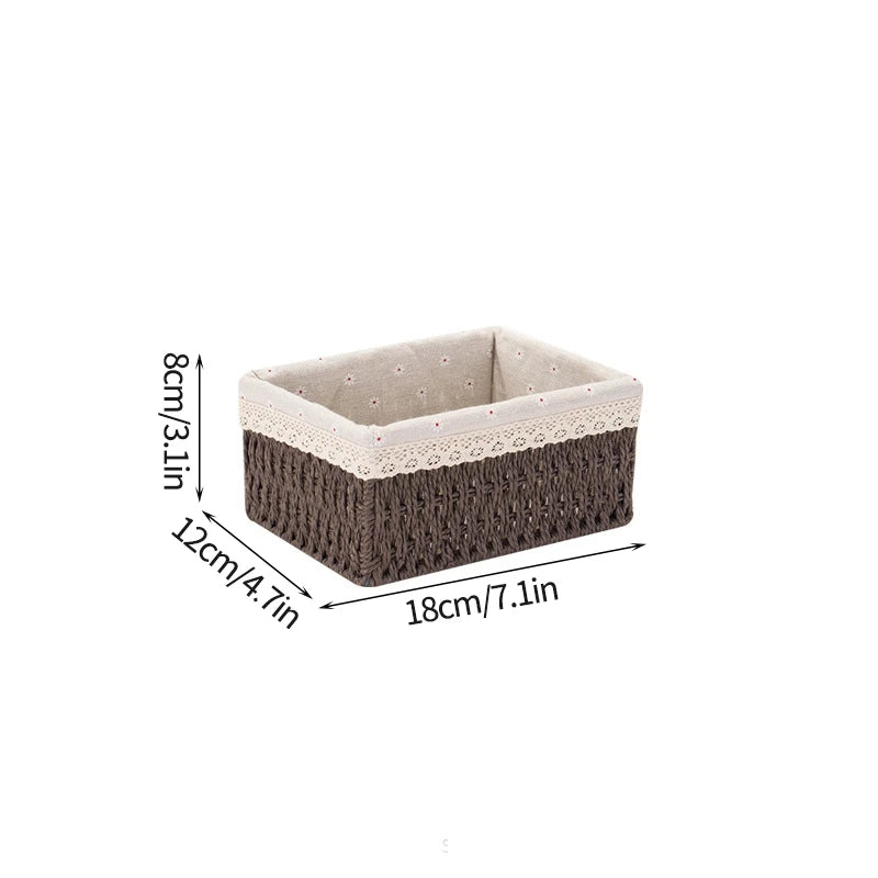 Cesta de almacenamiento de tela con tapa, cesta de almacenamiento tejida de escritorio, organizador de artículos diversos apilable, cesta de almacenamiento tejida de mimbre para el hogar