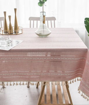 Mantel lino algodón con borlas · Mantel rectangular decorativo