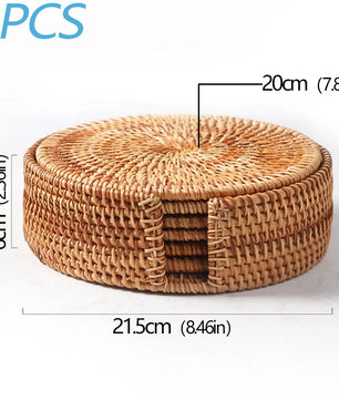 Posavasos e Individuales Marula Coil tejidos de ratán · Set decorativo apilable