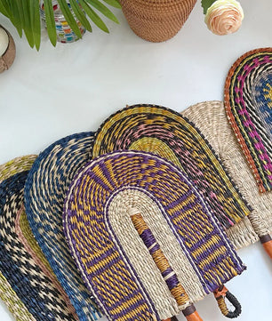 Abanico tejido de algas marinas para decoración de pared, abanico de paja de mano resistente, estilo nórdico, africano, portátil, ideal para fiesta