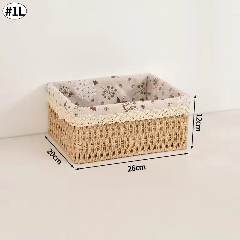 Cesta de almacenamiento de tela con tapa, cesta de almacenamiento tejida de escritorio, organizador de artículos diversos apilable, cesta de almacenamiento tejida de mimbre para el hogar