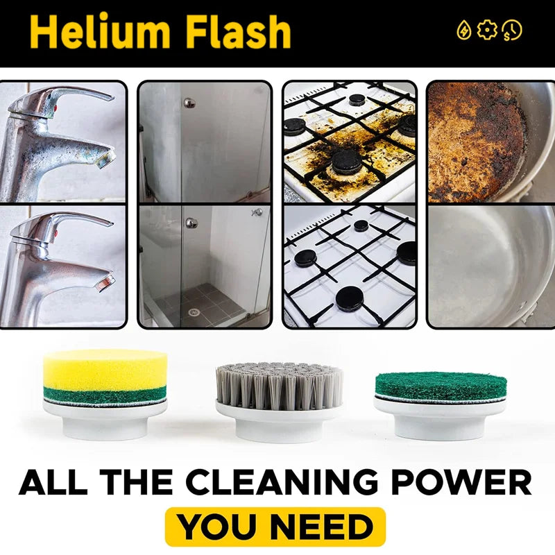 Helium Flash Brush Cepillo eléctrico multiuso inalámbrico · 5 cabezales intercambiables