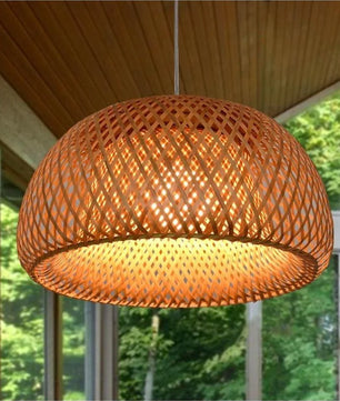 2025 Lámparas colgantes de bambú tejidas a mano estilo chino lámparas colgantes tejidas 26 cm restaurante decoración del hogar accesorios de iluminación caliente