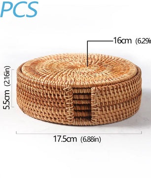 Posavasos e Individuales Marula Coil tejidos de ratán · Set decorativo apilable